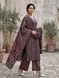 Blue Printed Straight Kurta Set With Dupatta for Women