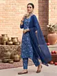 Blue Printed Straight Kurta Set With Dupatta for Women