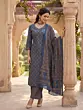 Blue Printed Straight Kurta Set With Dupatta for Women
