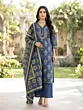 Blue Printed Straight Kurta Set With Dupatta for Women