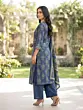 Blue Printed Straight Kurta Set With Dupatta for Women