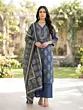 Blue Printed Straight Kurta Set With Dupatta for Women