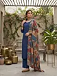 Blue Printed Straight Kurta Set With Dupatta for Women