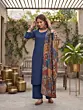 Blue Printed Straight Kurta Set With Dupatta for Women