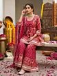 Magenta Printed Peplum Kurta Set With Dupatta for Women