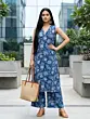 Blue Printed Straight Kurta With Palazzo for Women