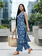 Blue Printed Straight Kurta With Palazzo for Women