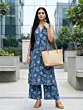 Blue Printed Straight Kurta With Palazzo for Women
