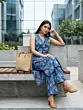 Blue Printed Straight Kurta With Palazzo for Women