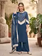 Blue Printed Straight Kurta Set With Dupatta for Women