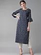 Women Navy Blue Checked Kurta