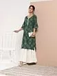 Women Printed Cotton Blend Straight Kurta (Green