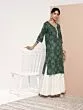 Women Printed Cotton Blend Straight Kurta (Green