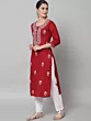 Women Chikan Embroidery Cotton Rayon A-line Kurta (Maroon)
