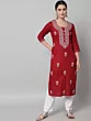 Women Chikan Embroidery Cotton Rayon A-line Kurta (Maroon)