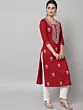 Women Chikan Embroidery Cotton Rayon A-line Kurta (Maroon)