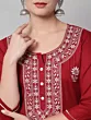 Women Chikan Embroidery Cotton Rayon A-line Kurta (Maroon)