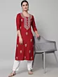 Women Chikan Embroidery Cotton Rayon A-line Kurta (Maroon)