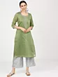 Women Embroidered Cotton Silk Straight Kurta  (Green)