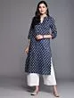 Women Printed Cotton Blend Straight Kurta (Blue)