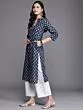 Women Printed Cotton Blend Straight Kurta (Blue)