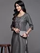 Women Embroidered Cotton Blend Straight Kurta  (Grey, Silver)