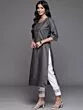 Women Embroidered Cotton Blend Straight Kurta  (Grey, Silver)