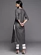Women Embroidered Cotton Blend Straight Kurta  (Grey, Silver)