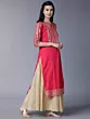 Women Printed Cotton Blend Straight Kurta  (Gold, Pink)