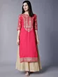Women Printed Cotton Blend Straight Kurta  (Gold, Pink)