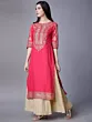 Women Printed Cotton Blend Straight Kurta  (Gold, Pink)