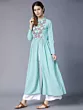 Women Embroidered Cotton Blend Frontslit Kurta (Light Green)