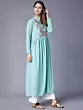 Women Embroidered Cotton Blend Frontslit Kurta (Light Green)