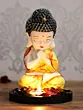 Polyresin Yellow and White Praying Monk Buddha Idol with Wooden Base, Fragranced Petals and Tealight