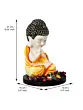 Polyresin Yellow and White Praying Monk Buddha Idol with Wooden Base, Fragranced Petals and Tealight