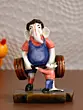 Blue and Brown Handcrafted Polyresin Lord Ganesha Idol Doing Weightlifting with Mushak