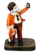 Orange and Brown Handcrafted Polyresin Lord Ganesha Idol Taking Selfie with Mushak