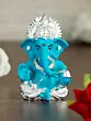 Silver Plated Blue Polyresin Ganesha Idol for Home