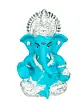 Silver Plated Blue Polyresin Ganesha Idol for Home, Temple, Office and Car Dashboard
