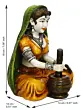 Polyresin Rajasthani Women Statue Grinding Chilli Decorative Human Figurines Home Decor Showpiece