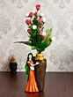 Polyresin Rajasthani Lady Statue With Flower Pot Handcrafted Human Figurine Decorative Showpiece