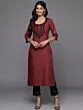 Women Embroidered Cotton Blend Straight Kurta  (Maroon)