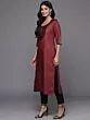 Women Embroidered Cotton Blend Straight Kurta  (Maroon)