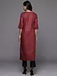 Women Embroidered Cotton Blend Straight Kurta  (Maroon)