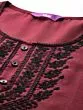 Women Embroidered Cotton Blend Straight Kurta  (Maroon)