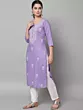 Women Chikan Embroidery Cotton Rayon A-line Kurta  (Purple, White)