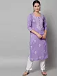 Women Chikan Embroidery Cotton Rayon A-line Kurta  (Purple, White)