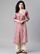 Women Floral Print Pure Cotton A-line Kurta  (Pink)