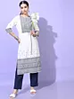 Women Printed Cotton Blend Straight Kurta (Beige)