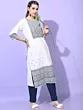 Women Printed Cotton Blend Straight Kurta (Beige)